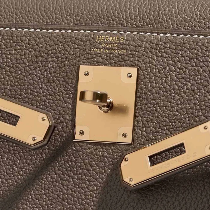 Premium Hermès Replica Kelly 28 Togo Etoupe GHW - Direct Luxury Fashion - Image 6