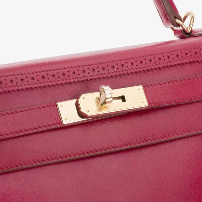 Premium Hermès Replica Kelly 32 Ghillies Tadelakt Rubis GHW - Direct Luxury Fashion - Image 7