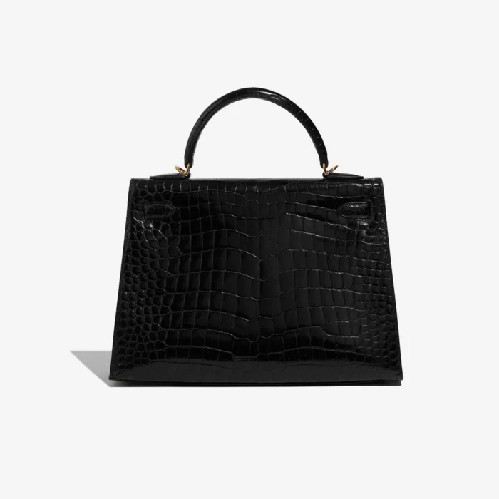 Premium Hermès Replica Kelly 32 Porosus Crocodile Black GHW - Direct Luxury Fashion - Image 2