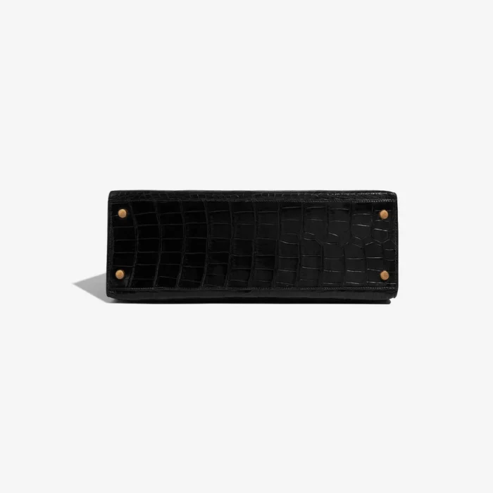 Premium Hermès Replica Kelly 32 Porosus Crocodile Black GHW - Direct Luxury Fashion - Image 3