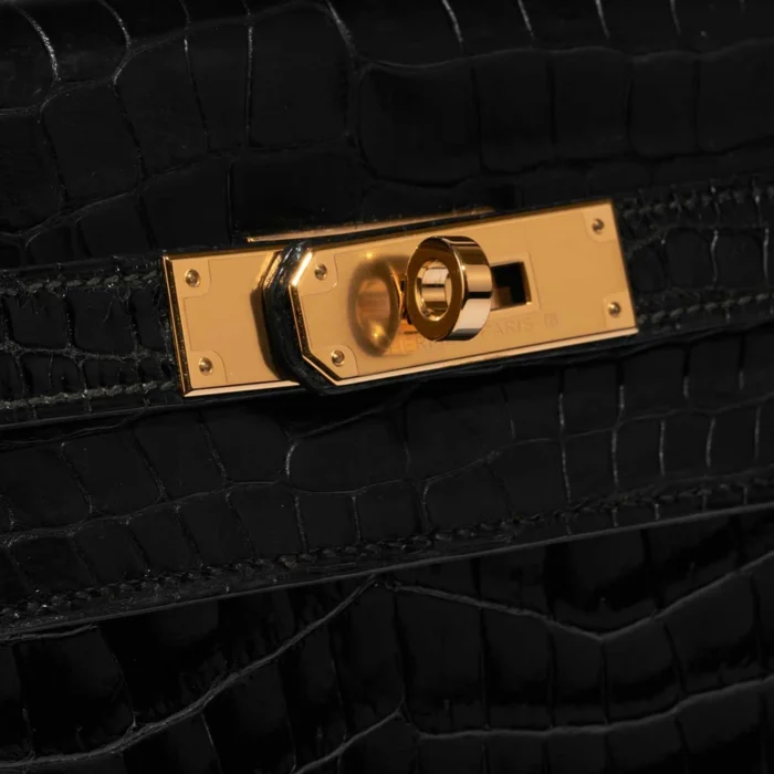 Premium Hermès Replica Kelly 32 Porosus Crocodile Black GHW - Direct Luxury Fashion - Image 7