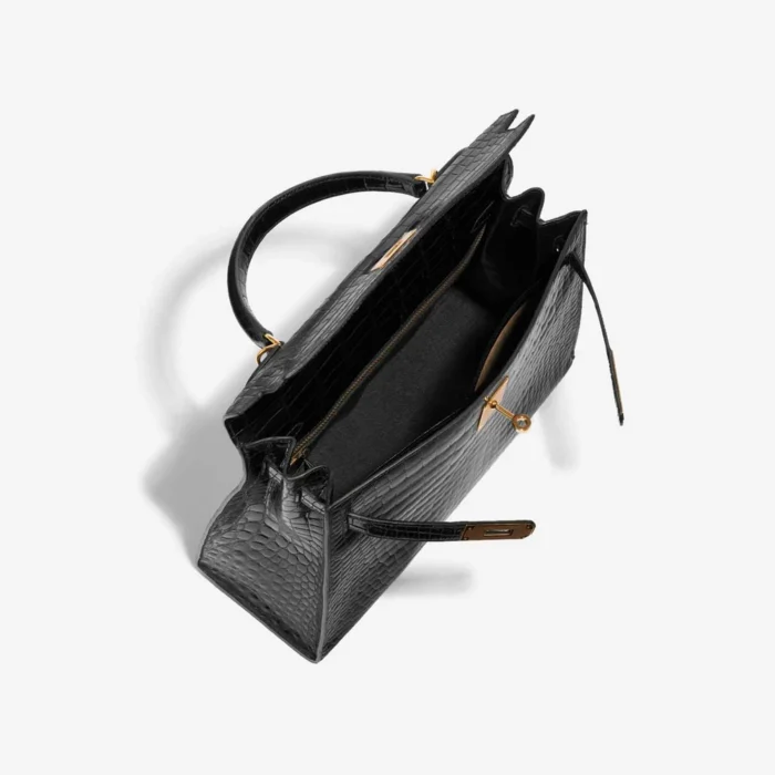 Premium Hermès Replica Kelly 32 Porosus Crocodile Black GHW - Direct Luxury Fashion - Image 5