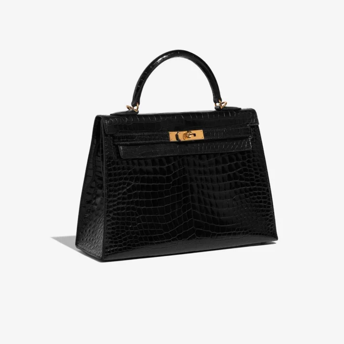 Premium Hermès Replica Kelly 32 Porosus Crocodile Black GHW - Direct Luxury Fashion - Image 4