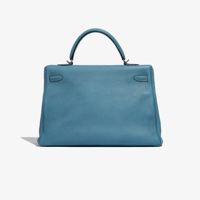 Premium Hermès Replica Kelly 35 Clemence Blue Jean PHW - Direct Luxury Fashion - Image 2