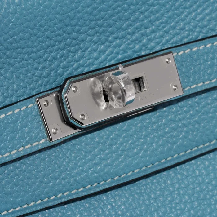 Premium Hermès Replica Kelly 35 Clemence Blue Jean PHW - Direct Luxury Fashion - Image 7