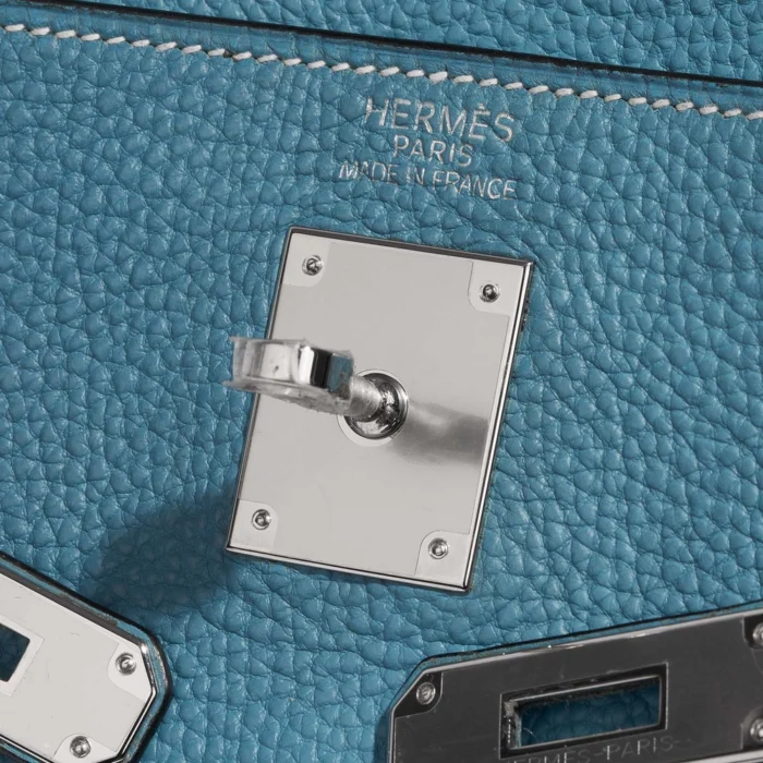 Premium Hermès Replica Kelly 35 Clemence Blue Jean PHW - Direct Luxury Fashion - Image 6