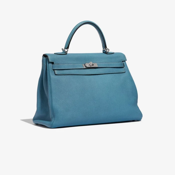 Premium Hermès Replica Kelly 35 Clemence Blue Jean PHW - Direct Luxury Fashion - Image 4