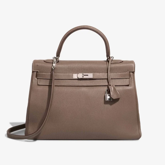 Premium Hermès Replica Kelly 35 Clemence Etoupe PHW - Direct Luxury Fashion