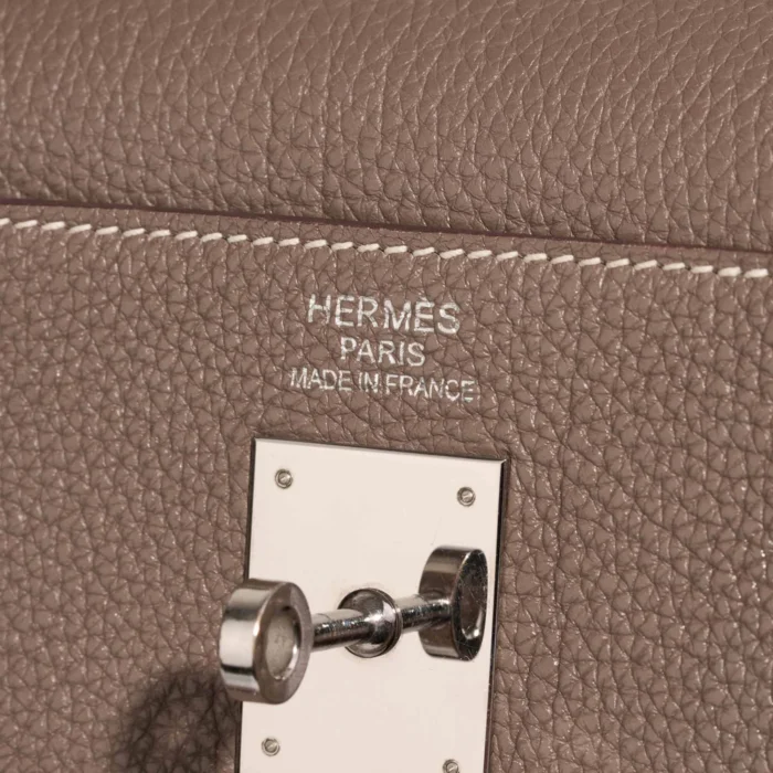 Premium Hermès Replica Kelly 35 Clemence Etoupe PHW - Direct Luxury Fashion - Image 6