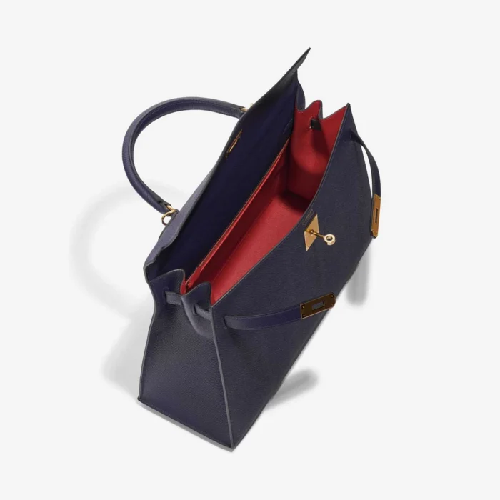 Premium Hermès Replica Kelly 35 Epsom Bleu Saphir/Geranium GHW - Direct Luxury Fashion - Image 5