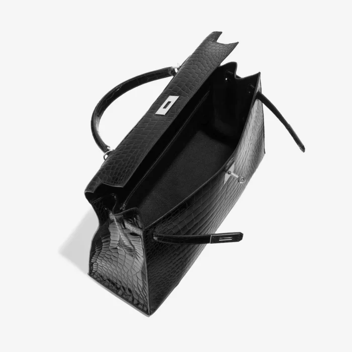 Premium Hermès Replica Kelly 40 Porosus Crocodile Black PHW - Direct Luxury Fashion - Image 5