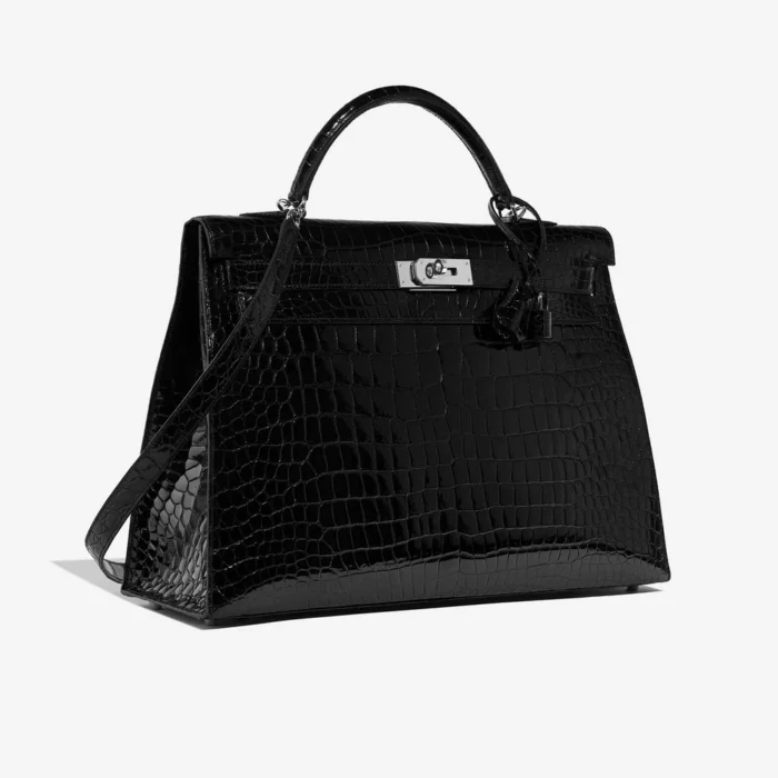 Premium Hermès Replica Kelly 40 Porosus Crocodile Black PHW - Direct Luxury Fashion - Image 4