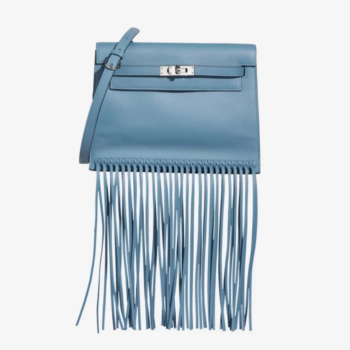 Premium Hermès Replica Kelly Danse Anate Swift New Bleu Jean PHW - Direct Luxury Fashion