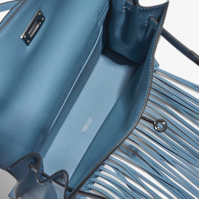 Premium Hermès Replica Kelly Danse Anate Swift New Bleu Jean PHW - Direct Luxury Fashion - Image 5