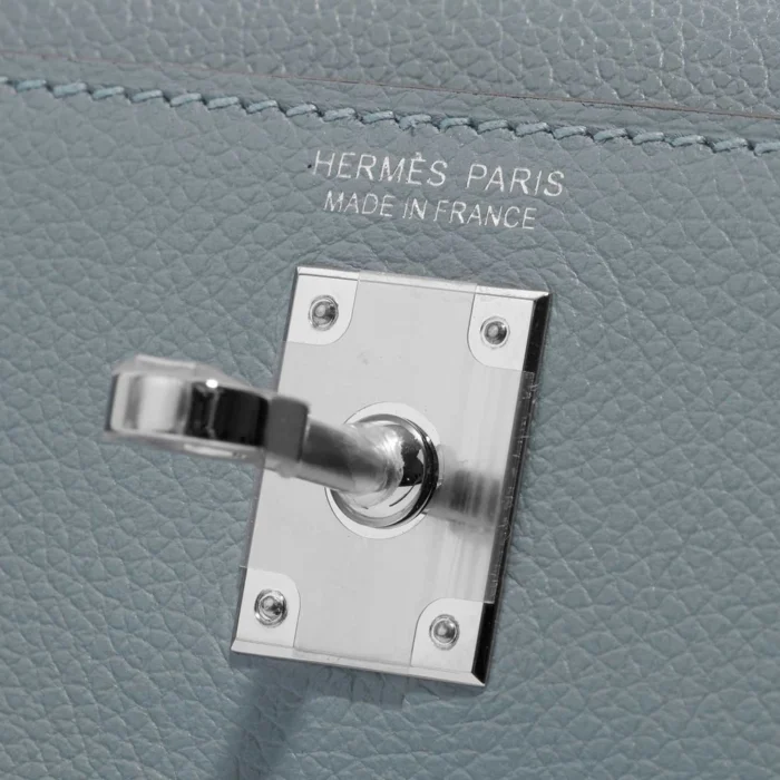 Premium Hermès Replica Kelly Danse Evercolor Blue Lin PHW - Direct Luxury Fashion - Image 6