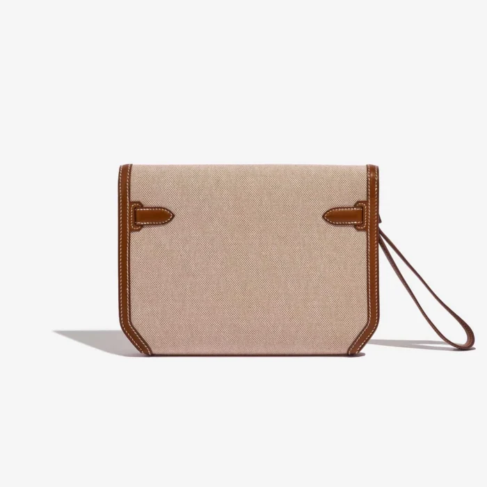 Premium Hermès Replica Kelly Depêches Pouch 25 Toile/Barenia Fauve PHW - Direct Luxury Fashion - Image 2