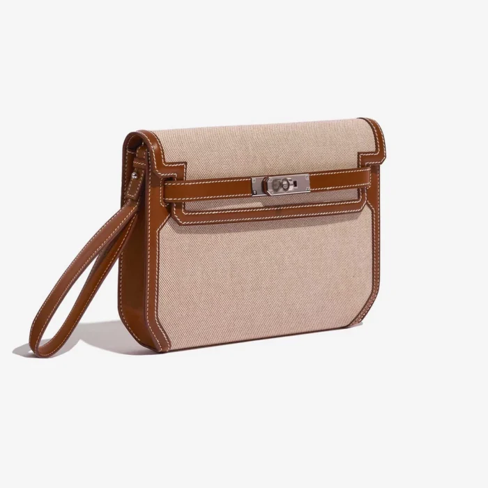 Premium Hermès Replica Kelly Depêches Pouch 25 Toile/Barenia Fauve PHW - Direct Luxury Fashion - Image 4