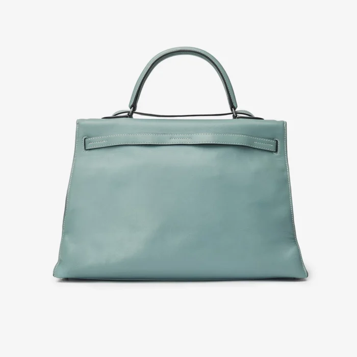 Premium Hermès Replica Kelly Flat 35 Swift Blue Atoll PHW - Direct Luxury Fashion - Image 2