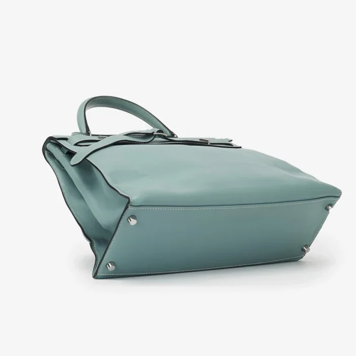 Premium Hermès Replica Kelly Flat 35 Swift Blue Atoll PHW - Direct Luxury Fashion - Image 3