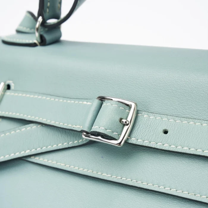 Premium Hermès Replica Kelly Flat 35 Swift Blue Atoll PHW - Direct Luxury Fashion - Image 7