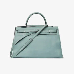 Premium Hermès Replica Kelly Flat 35 Swift Blue Atoll PHW - Direct Luxury Fashion