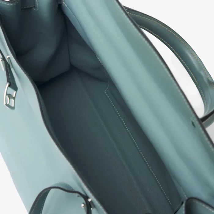 Premium Hermès Replica Kelly Flat 35 Swift Blue Atoll PHW - Direct Luxury Fashion - Image 5