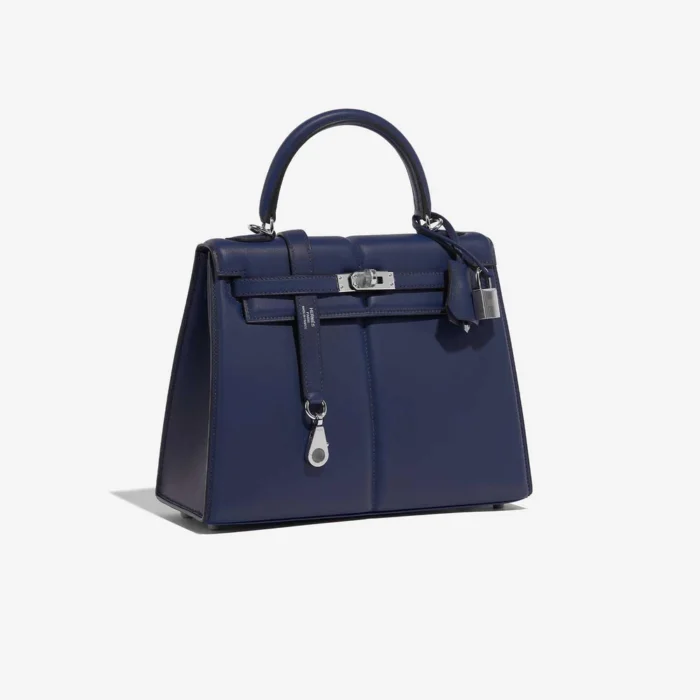 Premium Hermès Replica Kelly Padded 25 Swift Blue Saphire PHW - Direct Luxury Fashion - Image 4