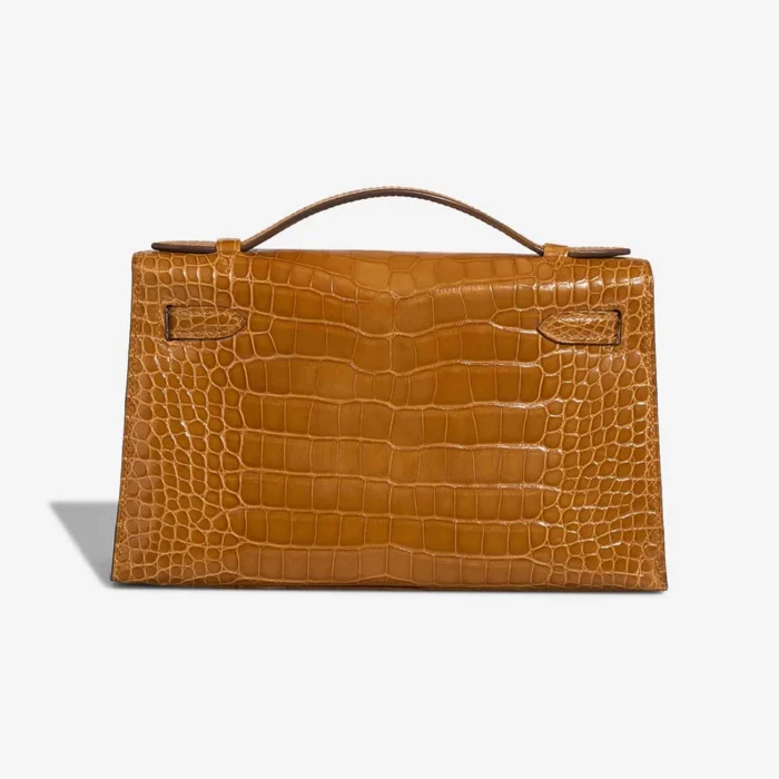 Premium Hermès Replica Kelly Pochette Alligator Mississippiensis Tabac Camel GHW - Direct Luxury Fashion - Image 2