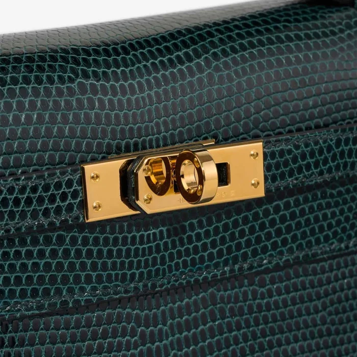 Premium Hermès Replica Kelly Pochette Niloticus Lizard Vert Cypres GHW - Direct Luxury Fashion - Image 7