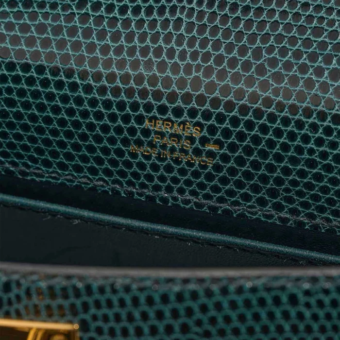 Premium Hermès Replica Kelly Pochette Niloticus Lizard Vert Cypres GHW - Direct Luxury Fashion - Image 6