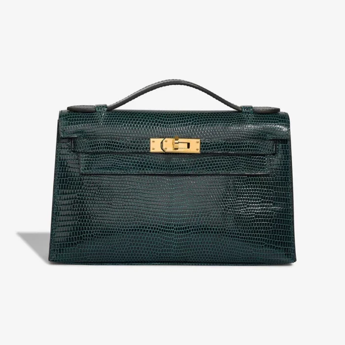 Premium Hermès Replica Kelly Pochette Niloticus Lizard Vert Cypres GHW - Direct Luxury Fashion