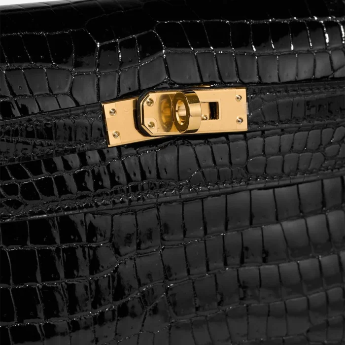 Premium Hermès Replica Kelly PochetteAlligator Mississippiensis Black GHW - Direct Luxury Fashion - Image 7