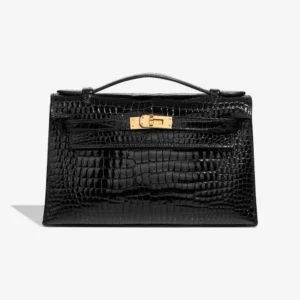 Premium Hermès Replica Kelly PochetteAlligator Mississippiensis Black GHW - Direct Luxury Fashion
