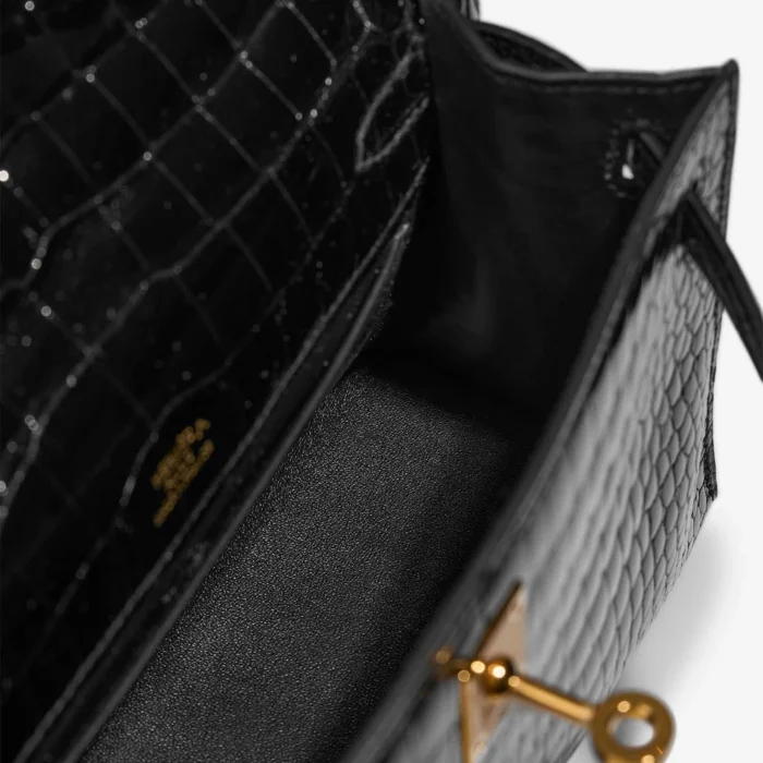 Premium Hermès Replica Kelly PochetteAlligator Mississippiensis Black GHW - Direct Luxury Fashion - Image 5