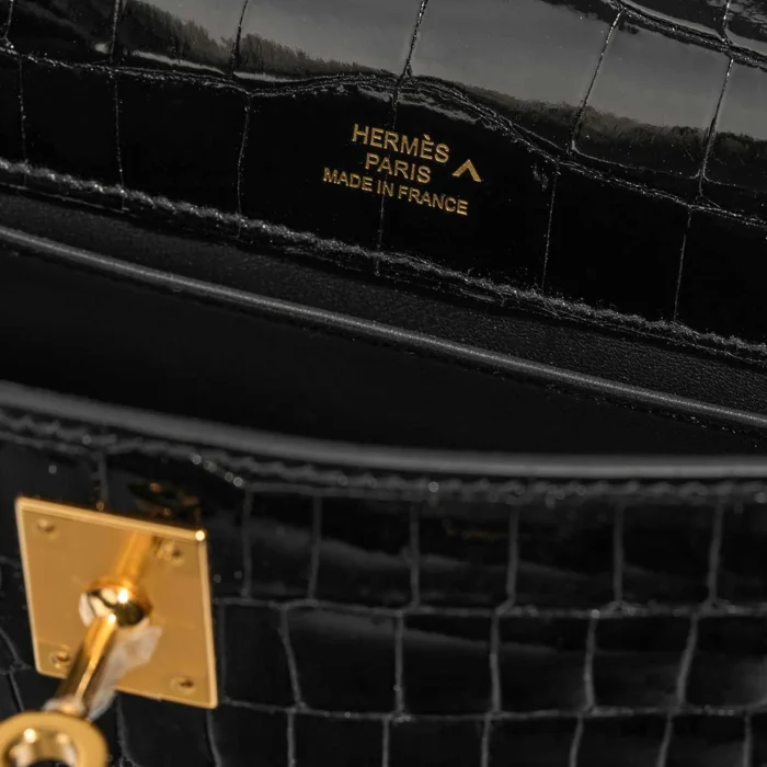 Premium Hermès Replica Kelly PochetteAlligator Mississippiensis Black GHW - Direct Luxury Fashion - Image 6