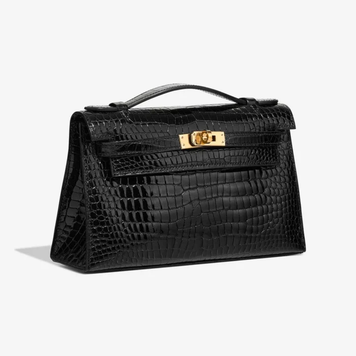 Premium Hermès Replica Kelly PochetteAlligator Mississippiensis Black GHW - Direct Luxury Fashion - Image 4