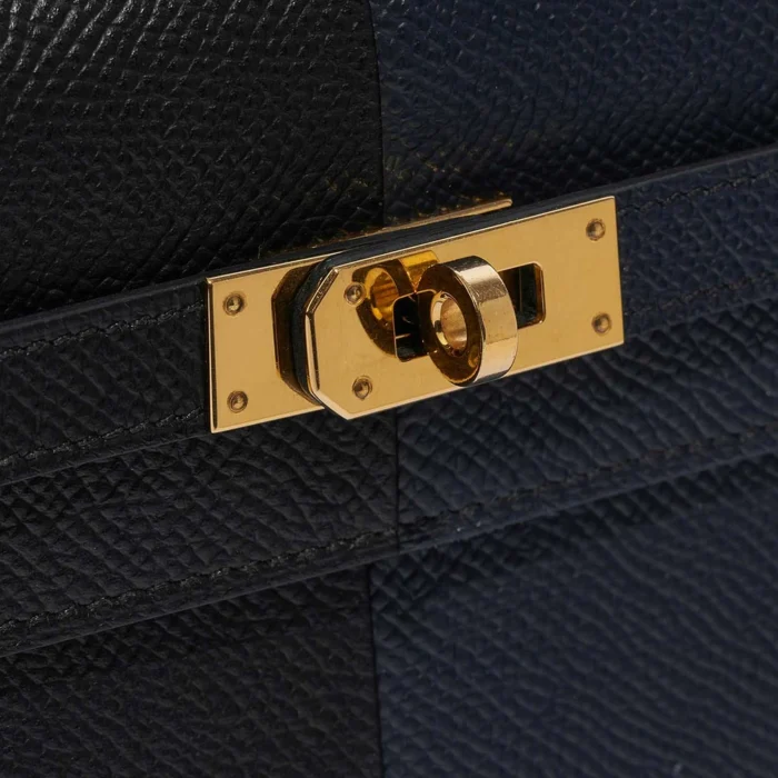 Premium Hermès Replica Kelly To-Go Epsom Blue Indigo/Black/Blue Frida GHW - Direct Luxury Fashion - Image 7