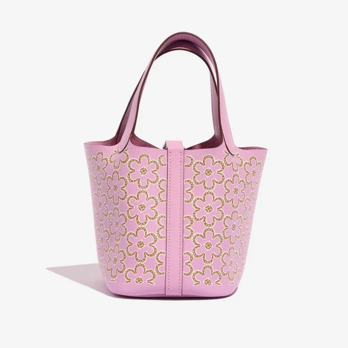 Premium Hermès Replica Micro Lucky Daisy Picotin 14 Swift Mauve Sylvestre/Cuivre/White PHW - Direct Luxury Fashion - Image 3