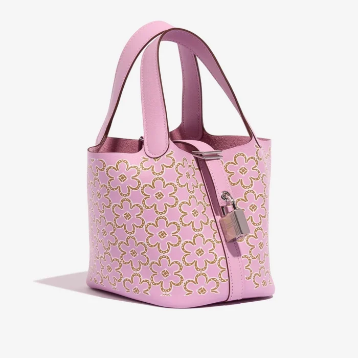 Premium Hermès Replica Micro Lucky Daisy Picotin 14 Swift Mauve Sylvestre/Cuivre/White PHW - Direct Luxury Fashion - Image 5