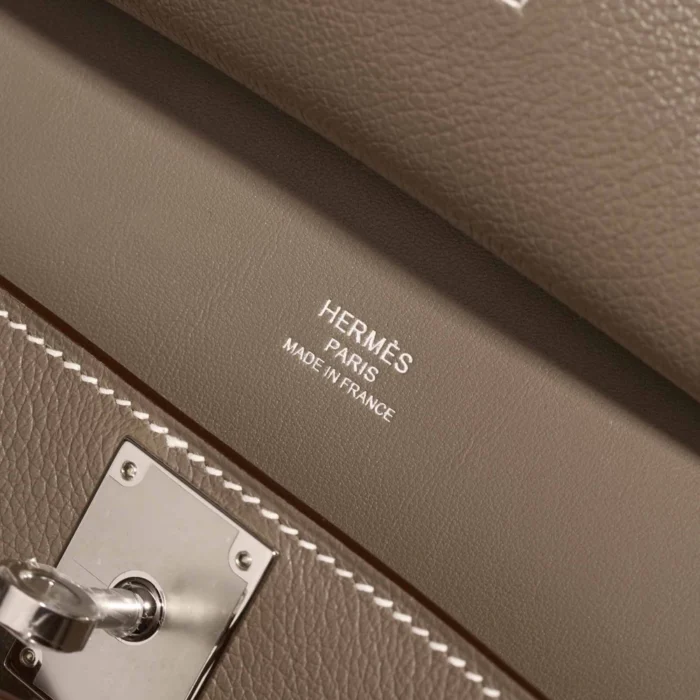 Premium Hermès Replica Mini Jypsiere Evercolor Etoupe PHW - Direct Luxury Fashion - Image 2