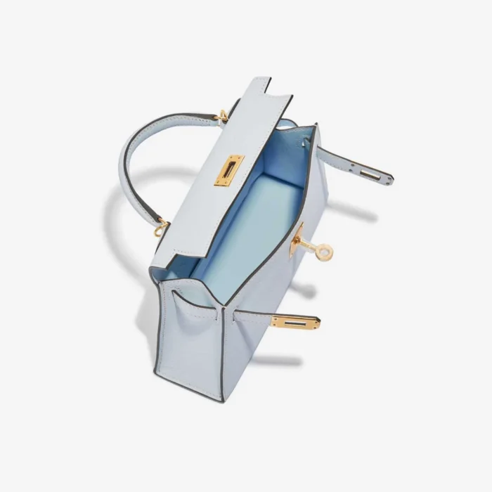 Premium Hermès Replica Mini Kelly Chèvre Mysore Blue Brume GHW - Direct Luxury Fashion - Image 5