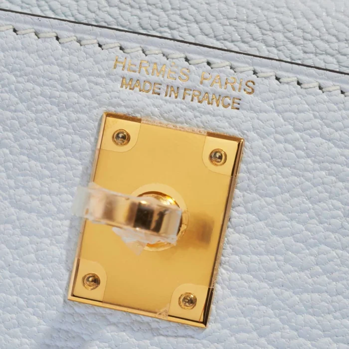 Premium Hermès Replica Mini Kelly Chèvre Mysore Blue Brume GHW - Direct Luxury Fashion - Image 6