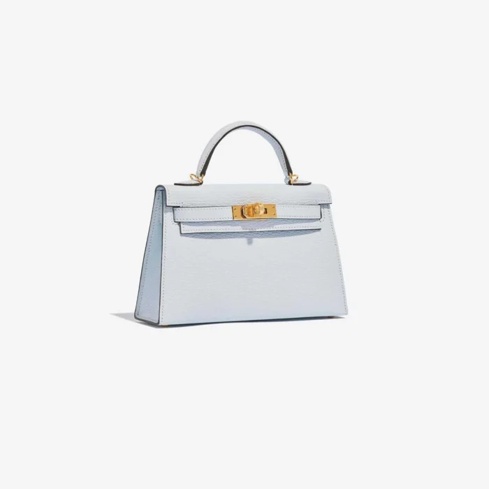 Premium Hermès Replica Mini Kelly Chèvre Mysore Blue Brume GHW - Direct Luxury Fashion - Image 4