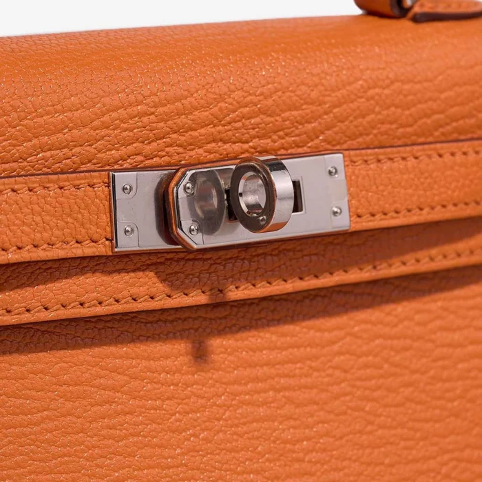 Premium Hermès Replica Mini Kelly Chevre Mysore Gold/Orange PHW - Direct Luxury Fashion - Image 7