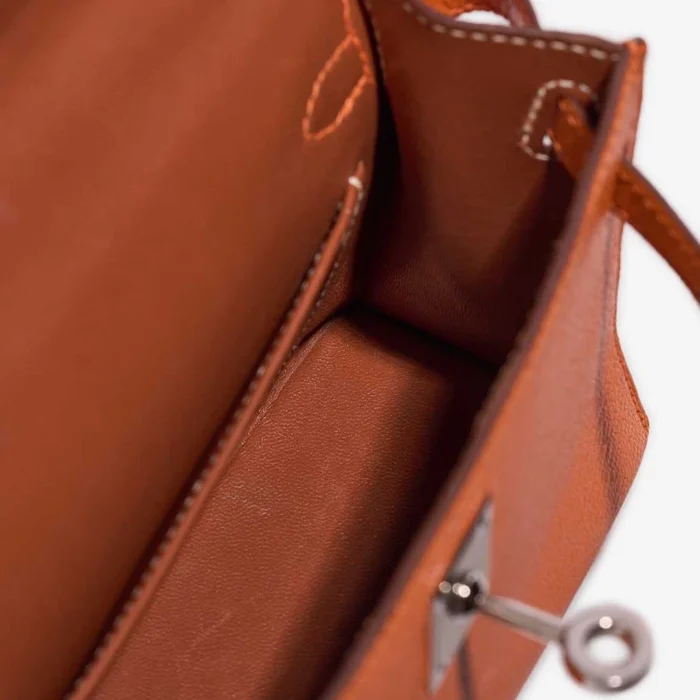 Premium Hermès Replica Mini Kelly Chevre Mysore Gold/Orange PHW - Direct Luxury Fashion - Image 5