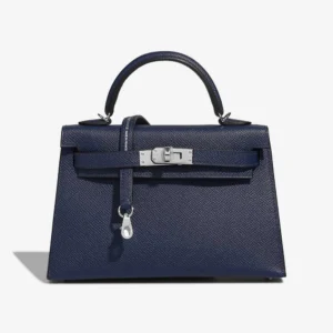 Premium Hermès Replica Mini Kelly Epsom Bleu Navy PHW - Direct Luxury Fashion