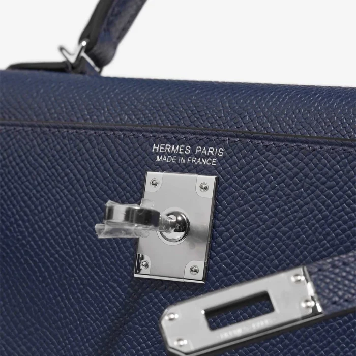 Premium Hermès Replica Mini Kelly Epsom Bleu Navy PHW - Direct Luxury Fashion - Image 6
