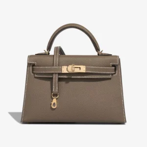 Premium Hermès Replica Mini Kelly Epsom Etoupe GHW - Direct Luxury Fashion