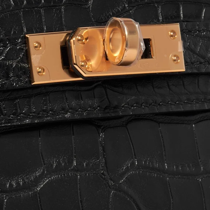 Premium Hermès Replica Mini Kelly Matte Alligator Black GHW - Direct Luxury Fashion - Image 7