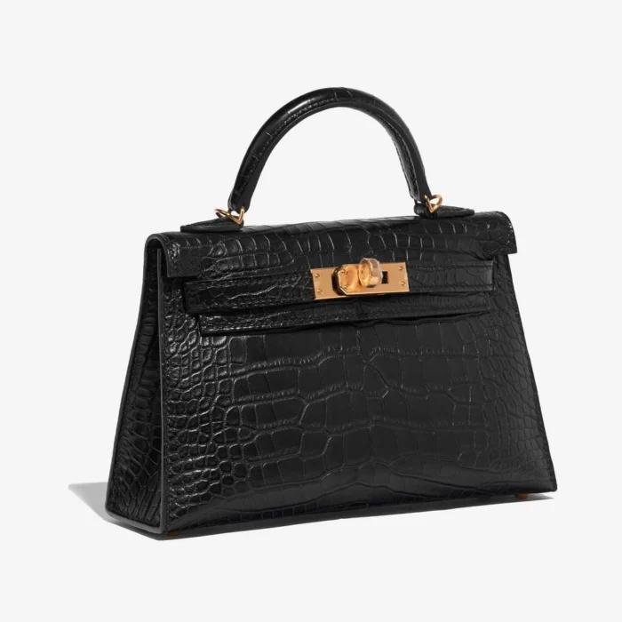 Premium Hermès Replica Mini Kelly Matte Alligator Black GHW - Direct Luxury Fashion - Image 4